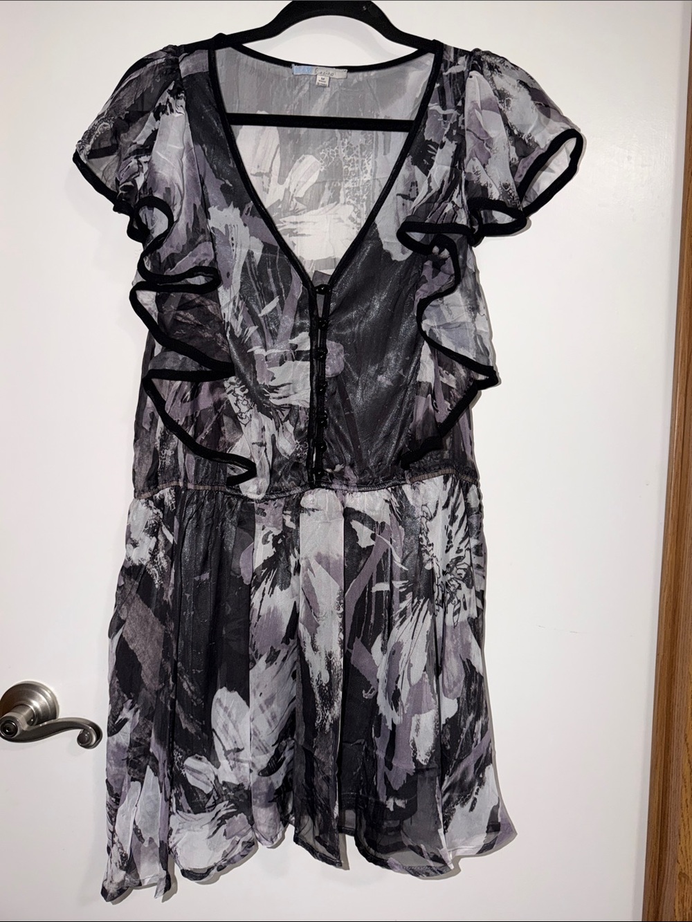 Cecico Black & Gray Floral Ruffle Mini Dress